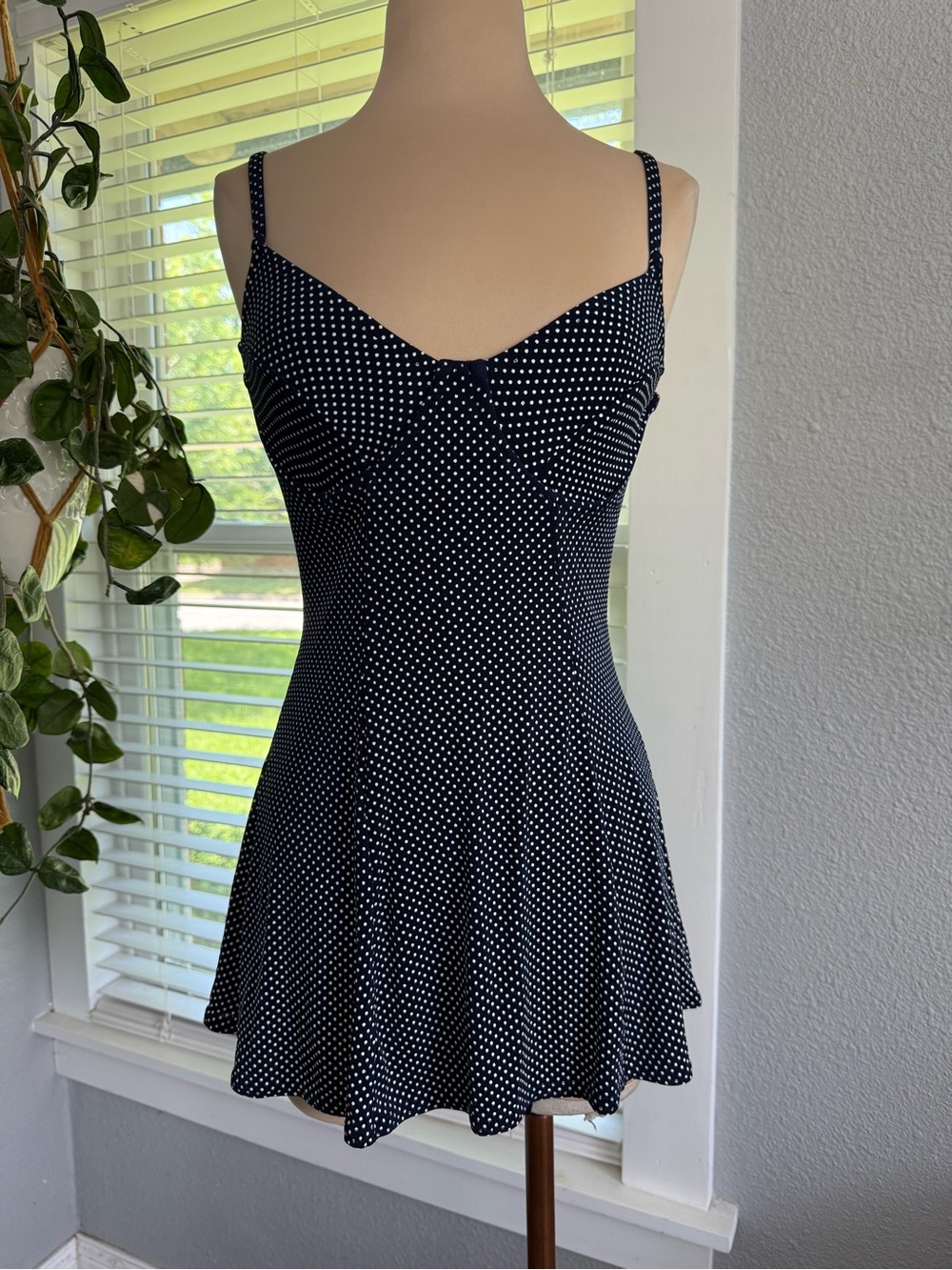 Vintage Beach Cabana Skirted Retro Swimsuit Size Medium Polka Dot